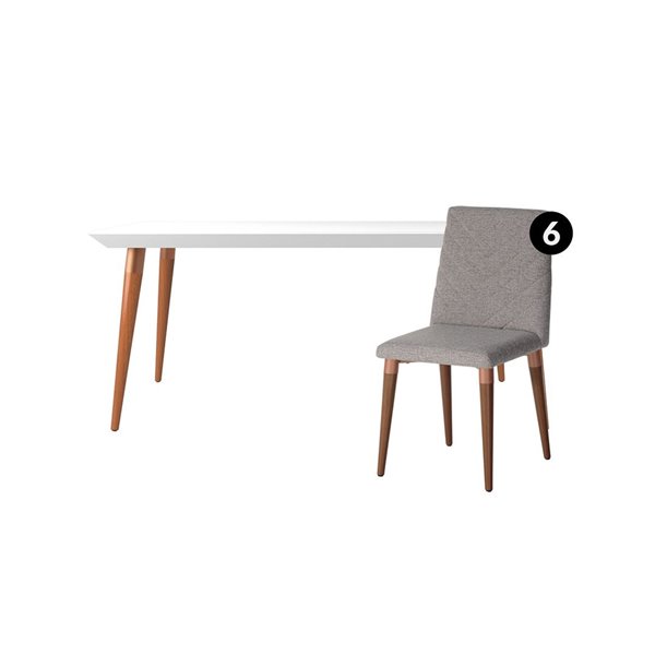 Ensemble de salle à manger Utopia blanc brillant et gris avec table rectangulaire de Manhattan Comfort, 7 pièces
