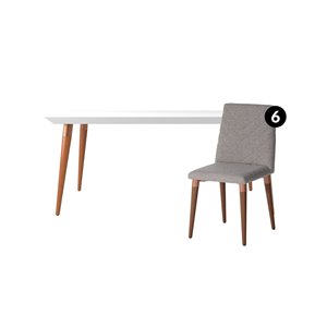 Ensemble de salle à manger Utopia blanc brillant et gris avec table rectangulaire de Manhattan Comfort, 7 pièces