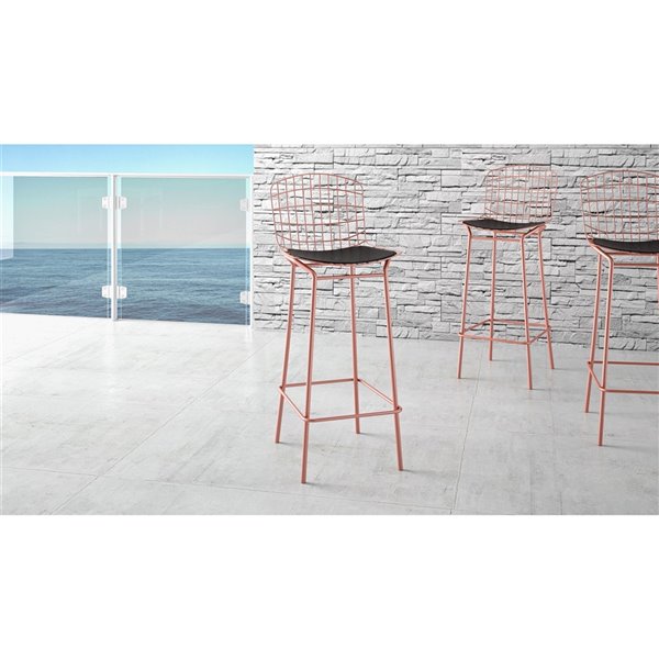 Manhattan Comfort Madeline Rose Gold and Black 27-in to 35-in Bar Stool -  3-Pack 3-198AMC5