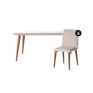 Ensemble de salle à manger Utopia blanc cassé et beige avec table rectangulaire de Manhattan Comfort, 7 pièces
