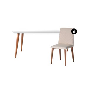 Ensemble de salle à manger Utopia blanc brillant et beige avec table rectangulaire de Manhattan Comfort, 7 pièces