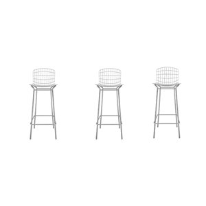 Manhattan Comfort Madeline Silver and White 27-in to 35-in Bar Stool - 3-Pack