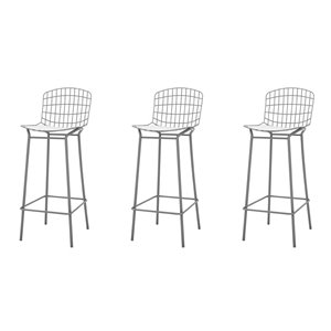 Tabouret de bar Madeline en gris charbon et blanc 27 po à 35 po de Manhattan Comfort, ens. de 3