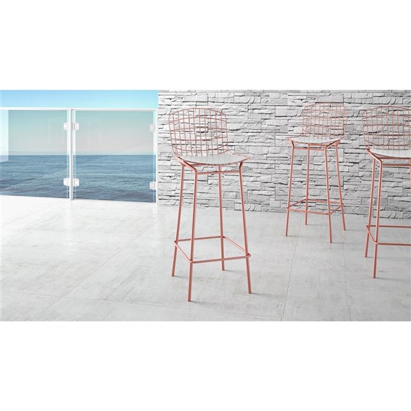 Manhattan Comfort Madeline Rose Gold and White 27-in to 35-in Bar Stool -  3-Pack 3-198AMC6