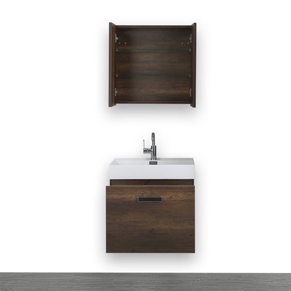 Streamline 24-in Brown Single Sink Bathroom Vanity with Glossy White Solid Surface Top and Mirror
