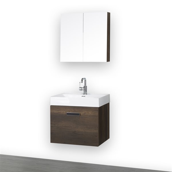 Streamline 24-in Brown Single Sink Bathroom Vanity with Glossy White Solid Surface Top and Mirror