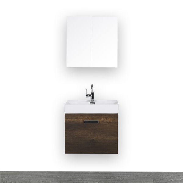 Streamline 24-in Brown Single Sink Bathroom Vanity with Glossy White Solid Surface Top and Mirror