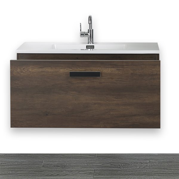 Streamline 40-in Brown Single Sink Bathroom Vanity with Glossy White Solid Surface Countertop