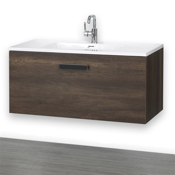 Streamline 40-in Brown Single Sink Bathroom Vanity with Glossy White Solid Surface Countertop