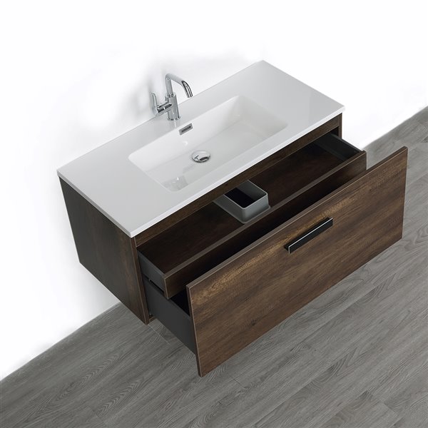Streamline 40-in Brown Single Sink Bathroom Vanity with Glossy White Solid Surface Countertop