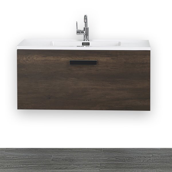 Streamline 40-in Brown Single Sink Bathroom Vanity with Glossy White Solid Surface Countertop