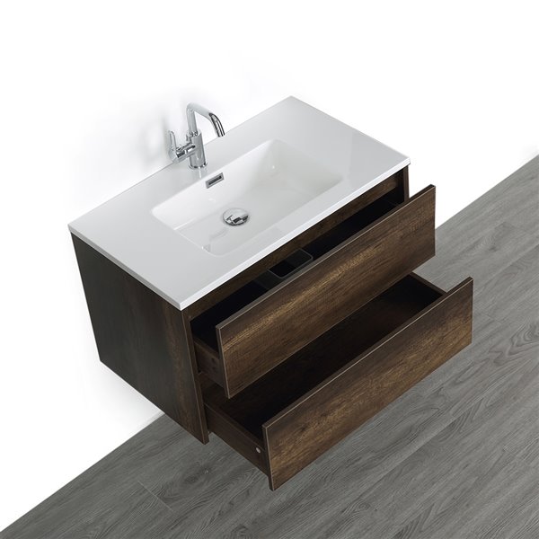 Streamline 32-in Brown Single Sink Wall Mount Bathroom Vanity with Glossy White Solid Surface Top