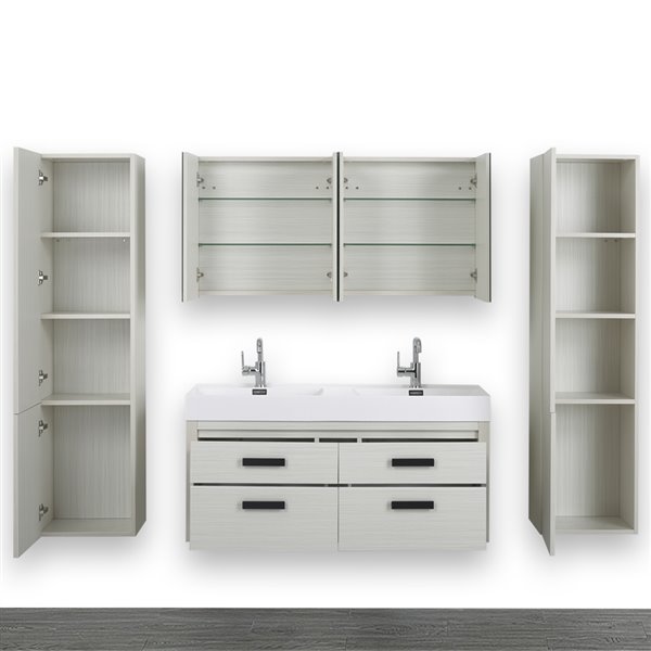 Streamline 48-in Ash Grey Double Sink Bathroom Vanity with White Solid Surface Top - 2 Mirrors and 2 Linen Closets Included