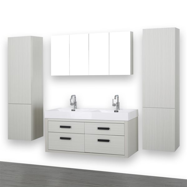 Streamline 48-in Ash Grey Double Sink Bathroom Vanity with White Solid Surface Top - 2 Mirrors and 2 Linen Closets Included
