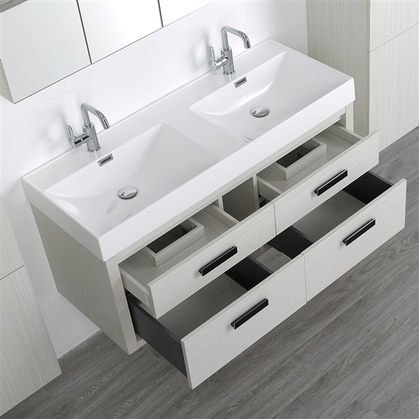 Streamline 48-in Ash Grey Double Sink Bathroom Vanity with White Solid Surface Top - 2 Mirrors and 2 Linen Closets Included