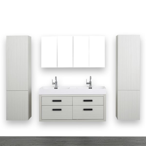 Streamline 48-in Ash Grey Double Sink Bathroom Vanity with White Solid Surface Top - 2 Mirrors and 2 Linen Closets Included