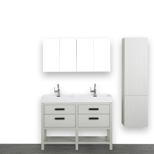 Streamline 48 In Ash Grey Double Sink, Double Bathroom Vanity Set With Linen Tower