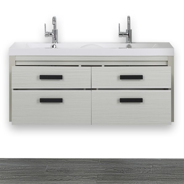 Streamline Ash Grey 48-in Single Sink Bathroom Vanity with Glossy White Solid Surface Top