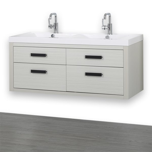 Streamline Ash Grey 48-in Single Sink Bathroom Vanity with Glossy White Solid Surface Top