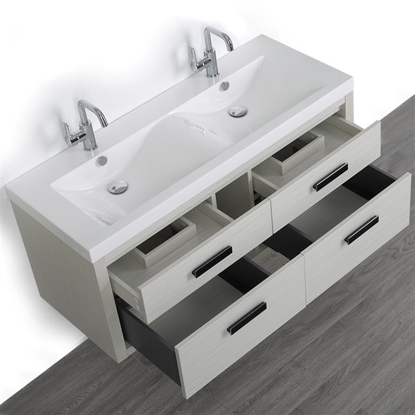 Streamline Ash Grey 48-in Single Sink Bathroom Vanity with Glossy White Solid Surface Top