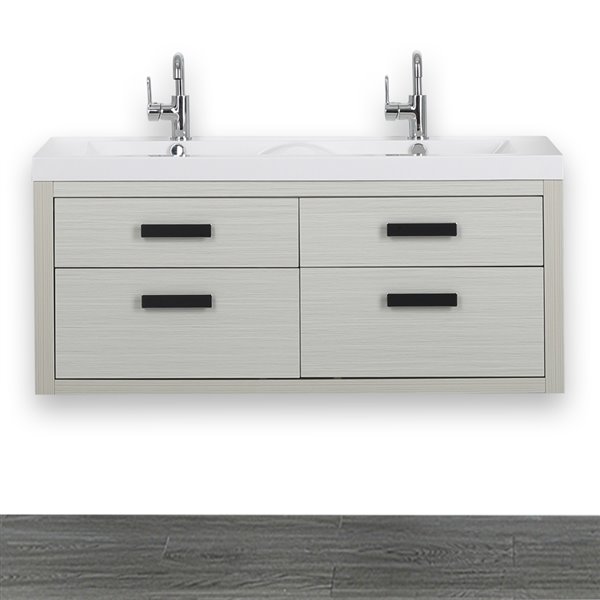 Streamline Ash Grey 48-in Single Sink Bathroom Vanity with Glossy White Solid Surface Top
