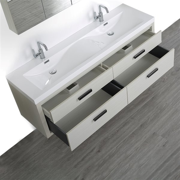 Streamline 63-in Ash Grey Double Sink Bathroom Vanity with Glossy White ...