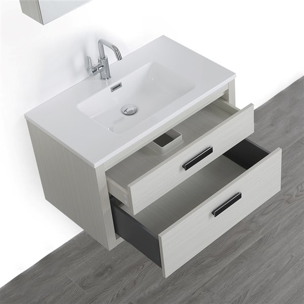 Streamline 32-in Ash Grey Single Sink Bathroom Vanity with Glossy White ...