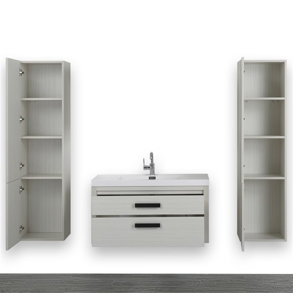 Streamline 40-in Ash Grey Single Sink Bathroom Vanity with Glossy White Solid Surface Top (2 Cabinets Included)