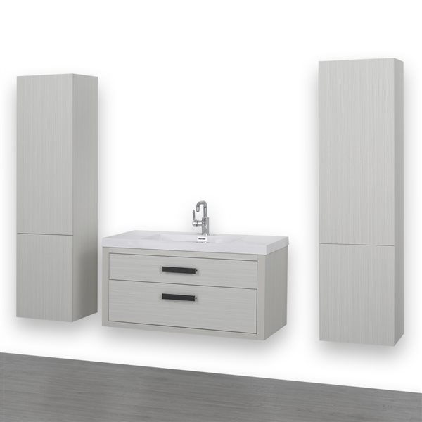 Streamline 40-in Ash Grey Single Sink Bathroom Vanity with Glossy White Solid Surface Top (2 Cabinets Included)