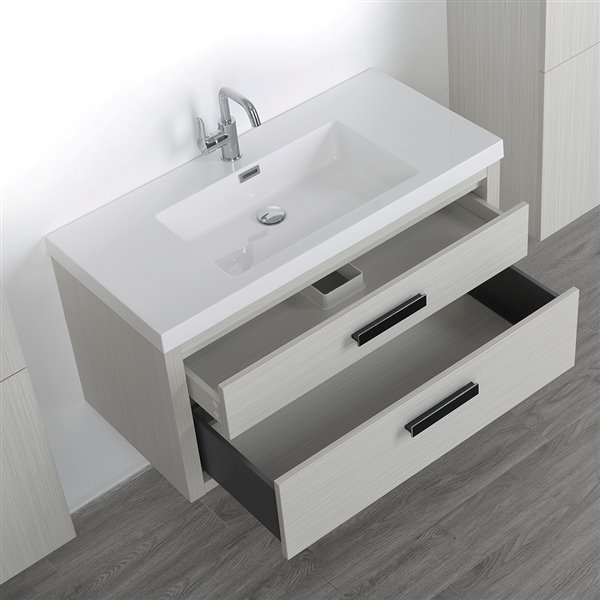 Streamline 40-in Ash Grey Single Sink Bathroom Vanity with Glossy White Solid Surface Top (2 Cabinets Included)
