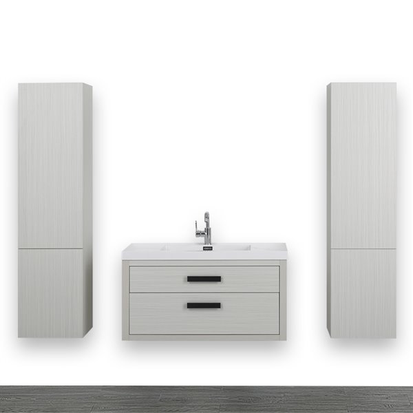 Streamline 40-in Ash Grey Single Sink Bathroom Vanity with Glossy White Solid Surface Top (2 Cabinets Included)