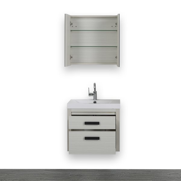 Streamline 24-in Ash Grey Single Sink Wall Mount Bathroom Vanity with Glossy White Top (1 Mirror Included)