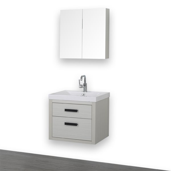 Streamline 24-in Ash Grey Single Sink Wall Mount Bathroom Vanity with Glossy White Top (1 Mirror Included)
