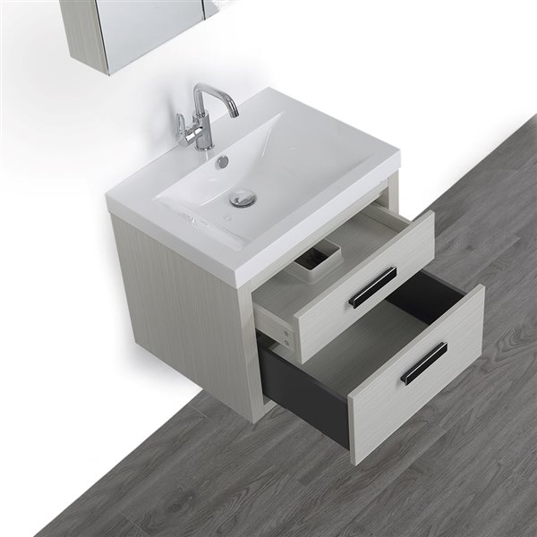 Streamline 24-in Ash Grey Single Sink Wall Mount Bathroom Vanity with Glossy White Top (1 Mirror Included)