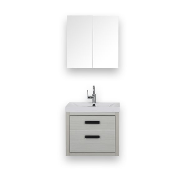 Streamline 24-in Ash Grey Single Sink Wall Mount Bathroom Vanity with Glossy White Top (1 Mirror Included)