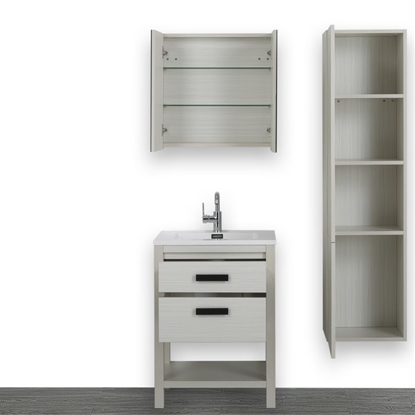 Streamline 24-in Ash Grey Single Sink Freestanding Bathroom Vanity with Glossy White Top (1 Side Cabinet and Mirror Included)
