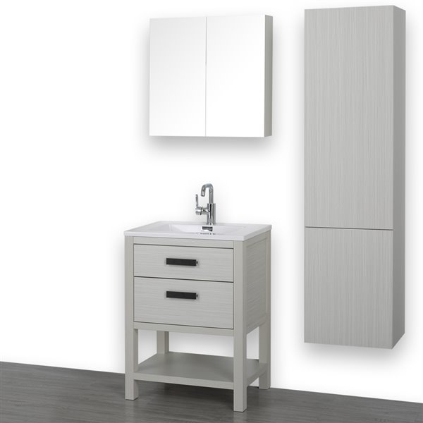 Streamline 24-in Ash Grey Single Sink Freestanding Bathroom Vanity with Glossy White Top (1 Side Cabinet and Mirror Included)