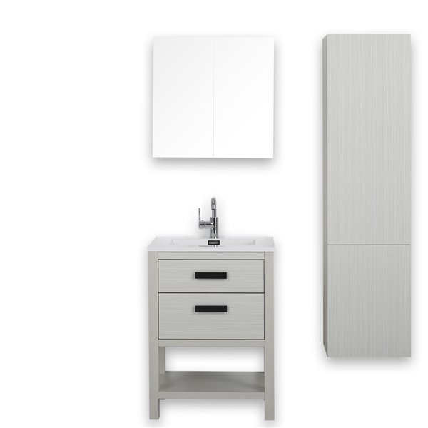 Streamline 24-in Ash Grey Single Sink Freestanding Bathroom Vanity with Glossy White Top (1 Side Cabinet and Mirror Included)