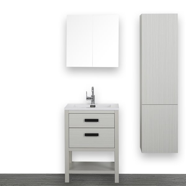 Streamline 24-in Ash Grey Single Sink Freestanding Bathroom Vanity with Glossy White Top (1 Side Cabinet and Mirror Included)