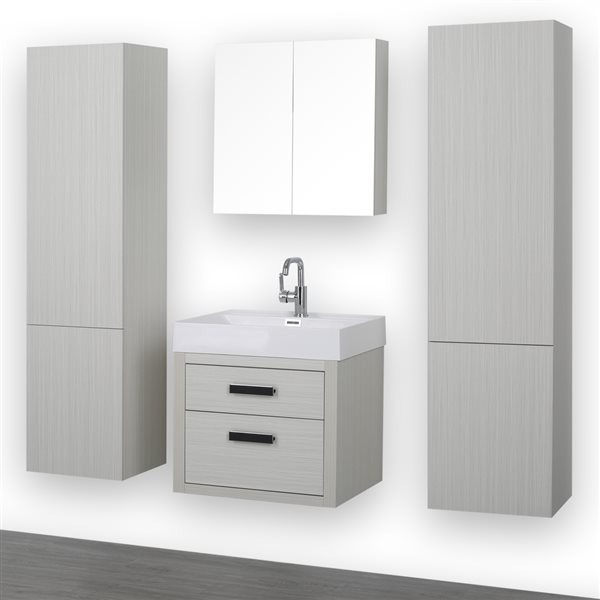Streamline 24-in Ash Grey Single sink Bathroom Vanity With Glossy White (1 Mirror and 2 Linen Cabinets Included)