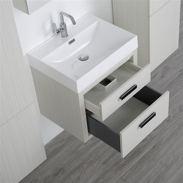 Streamline 24-in Ash Grey Single sink Bathroom Vanity With Glossy White (1 Mirror and 2 Linen Cabinets Included)