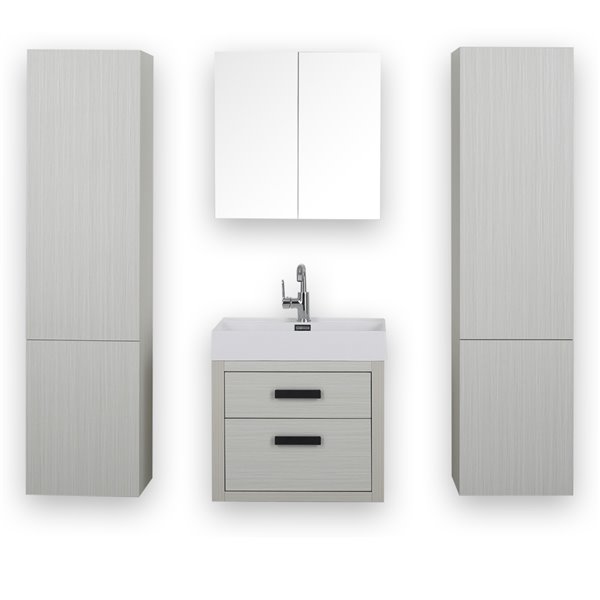 Streamline 24-in Ash Grey Single sink Bathroom Vanity With Glossy White (1 Mirror and 2 Linen Cabinets Included)