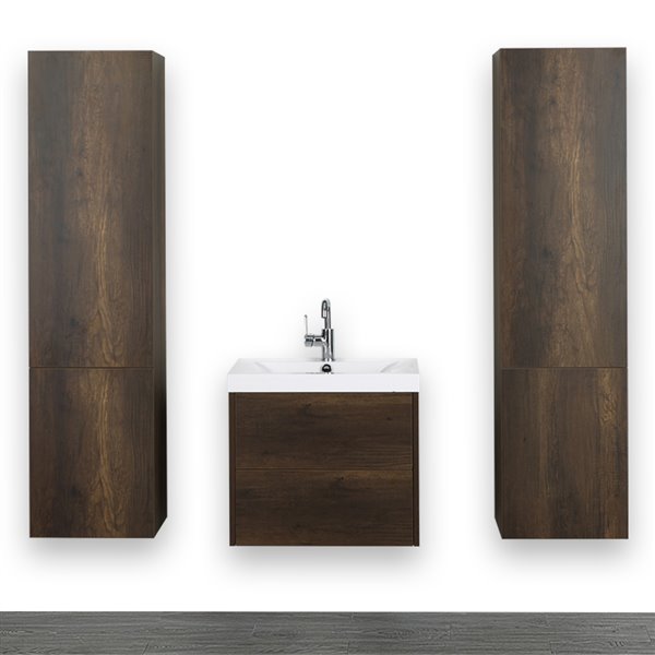 Streamline 24-in Brown Single Sink Bathroom Vanity with Glossy White ...