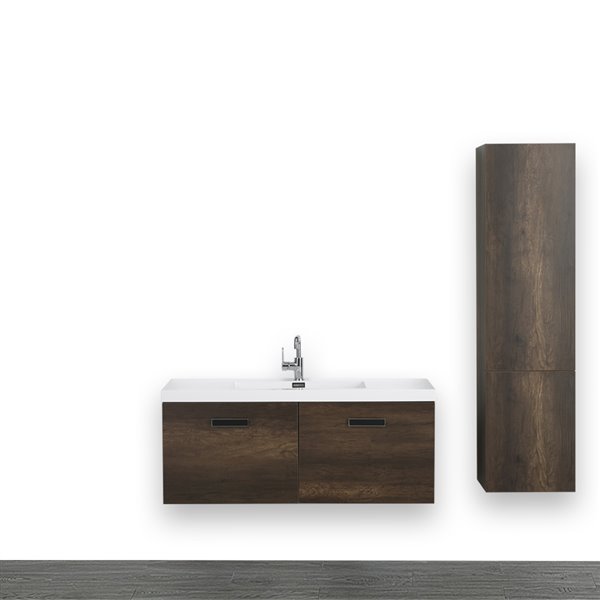 Streamline 48in Brown Single Sink Bathroom Vanity with Glossy White