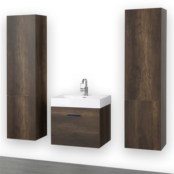 Streamline 24-in Brown Single Sink Bathroom Vanity with Glossy White Solid Surface Top - 2 Linen Cabinets Included