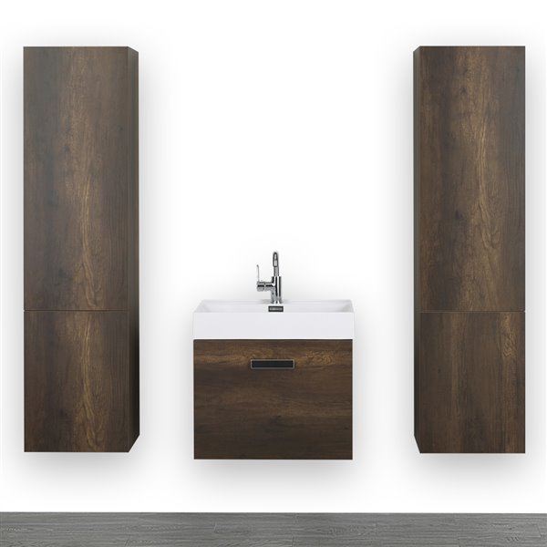 Streamline 24-in Brown Single Sink Bathroom Vanity with Glossy White Solid Surface Top - 2 Linen Cabinets Included