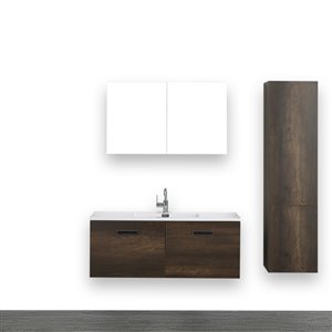 Streamline 48-in Brown Single sink Wall Mount Bathroom Vanity With Glossy White (1 Mirror and Linen Cabinet Included)