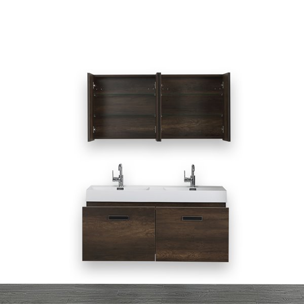 Streamline 48-in Brown Double Sink Bathroom Vanity with Glossy White Solid Surface Countertop (Mirrors Included)