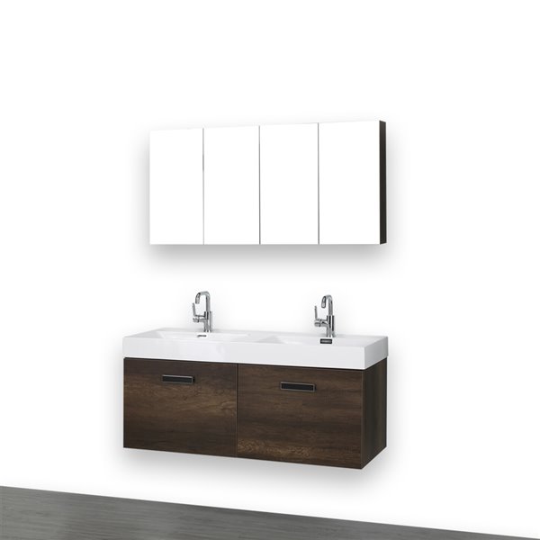Streamline 48-in Brown Double Sink Bathroom Vanity with Glossy White Solid Surface Countertop (Mirrors Included)