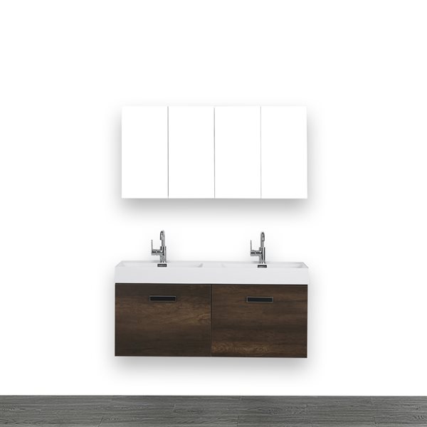 Streamline 48-in Brown Double Sink Bathroom Vanity with Glossy White Solid Surface Countertop (Mirrors Included)